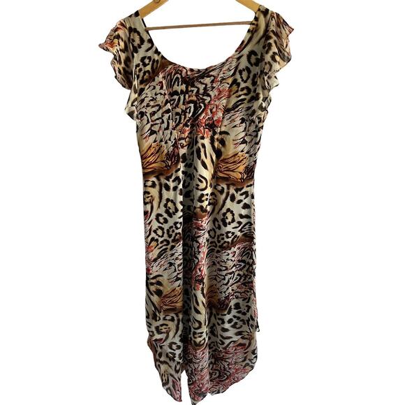 Lapis Vintage Size 1X 100% Silk Y2K Animal Print Handkerchief Hem Maxi Dress - Picture 5 of 7